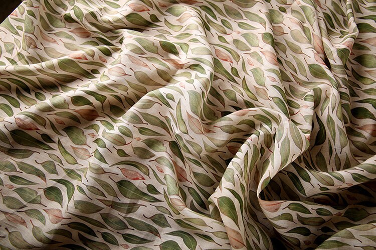 QIANLIU Vintage Leaves Printed Ramie fabric By the Yard