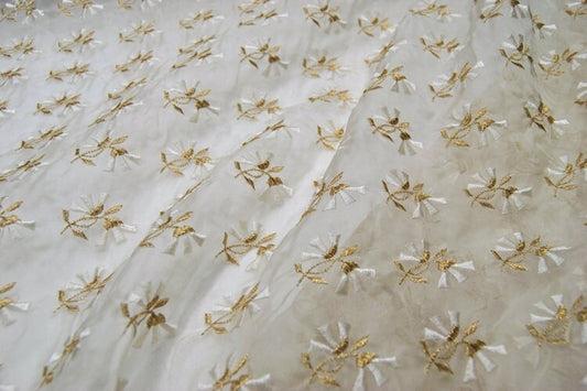 Beautiful flower Embroidered Silk Organza Fabric-By the Yard
