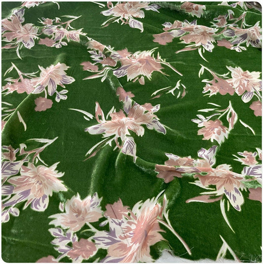 FURONG - Floral Sheer Burnout Green Silk Velvet Fabric - 114cm wide by the Yard