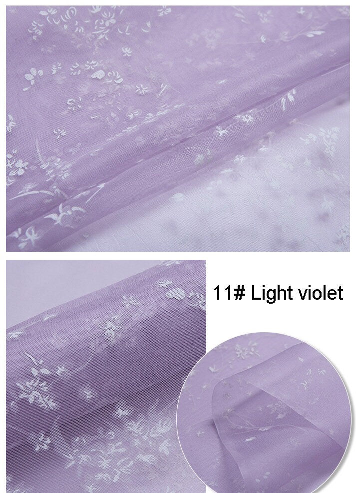 12 Colors Floral Print Stiff Structured Grid Cloth Silk Organza Fabric - By the Yard