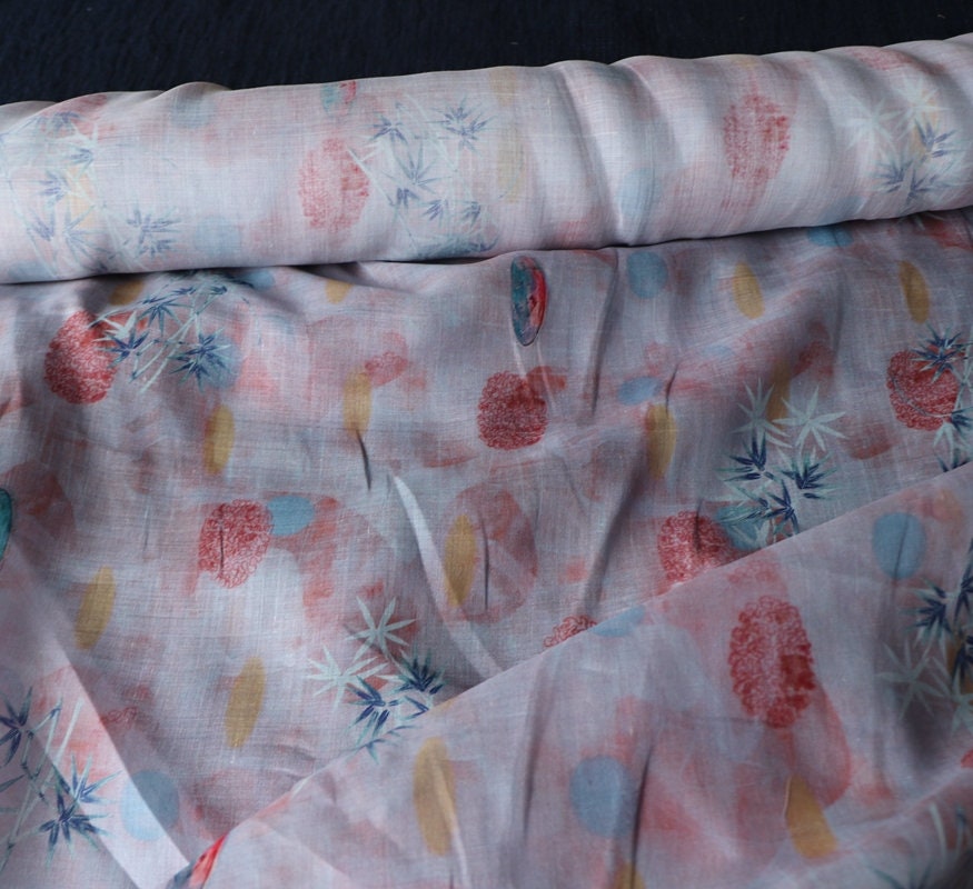FENZHU - Floral Print Ramie Fabric-By the Yard