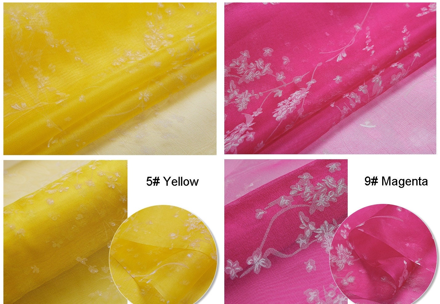 12 Colors Floral Print Stiff Structured Grid Cloth Silk Organza Fabric - By the Yard