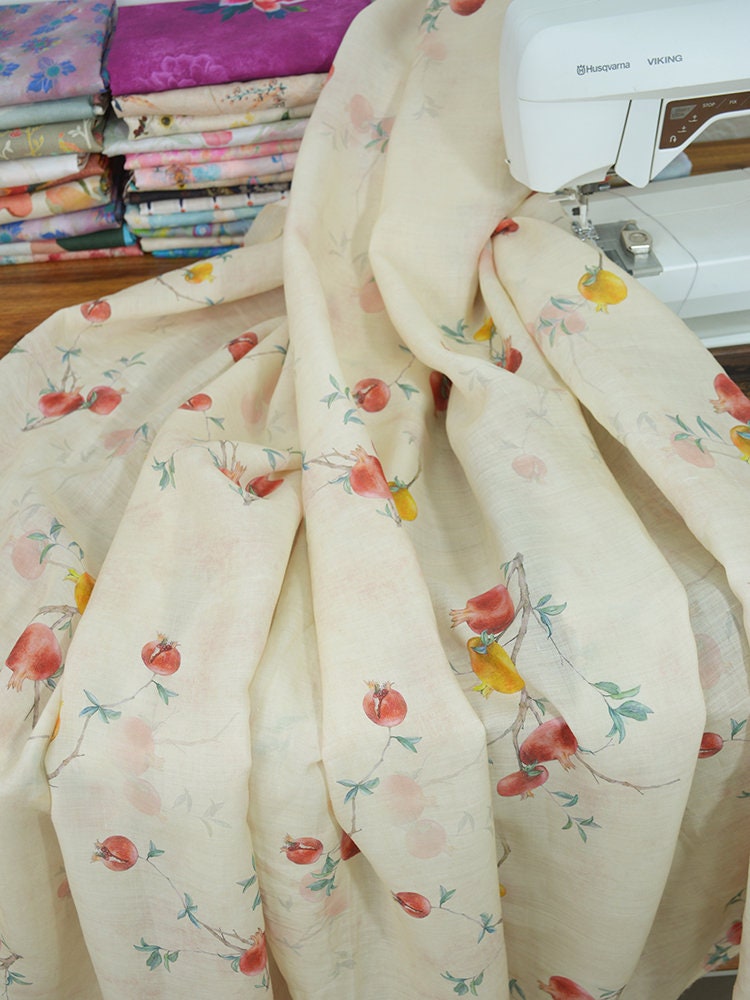 SHILIU Flower Print Ramie Fabric By the Yard
