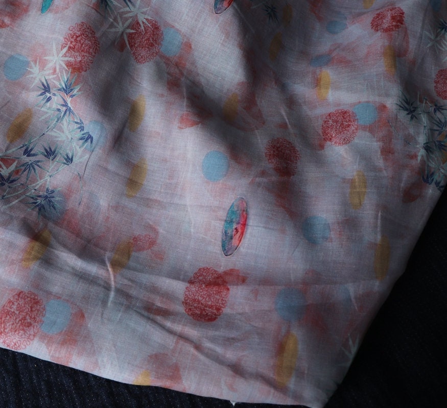 FENZHU - Floral Print Ramie Fabric-By the Yard