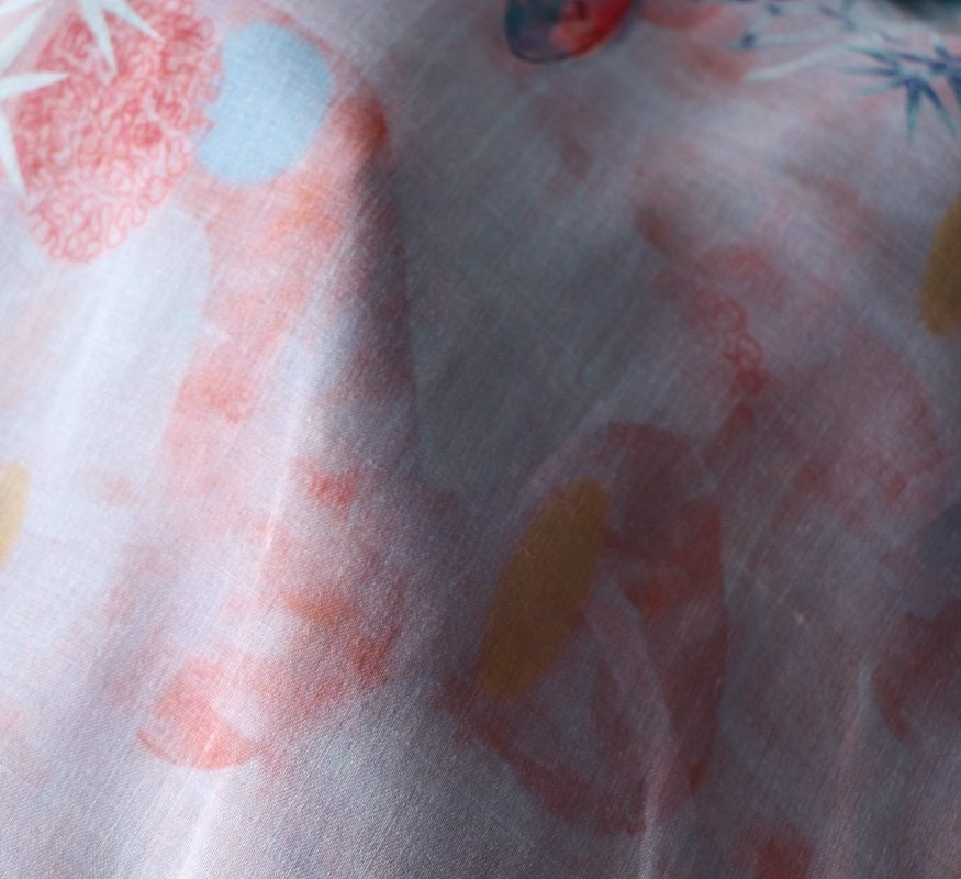 FENZHU - Floral Print Ramie Fabric-By the Yard