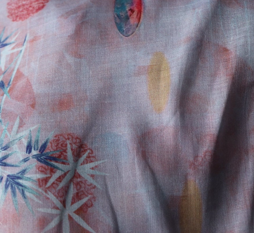 FENZHU - Floral Print Ramie Fabric-By the Yard