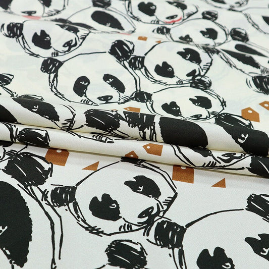 Panda Print Stretch Silk Satin Fabric By the Yard