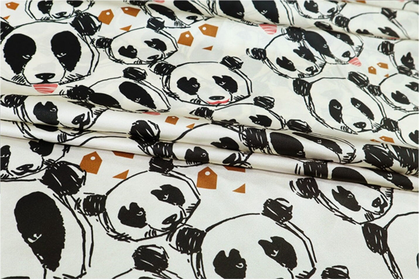 Panda Print Stretch Silk Satin Fabric By the Yard