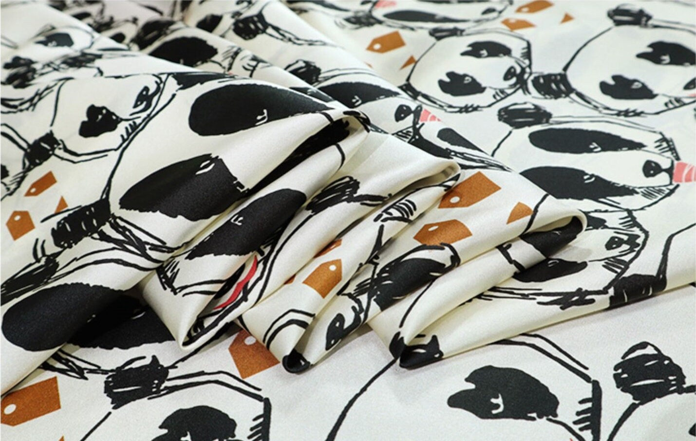 Panda Print Stretch Silk Satin Fabric By the Yard