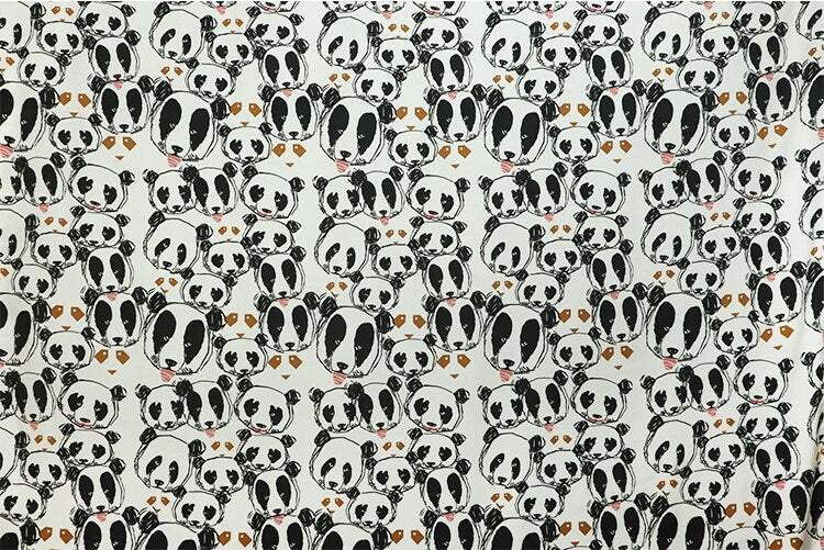 Panda Print Stretch Silk Satin Fabric By the Yard