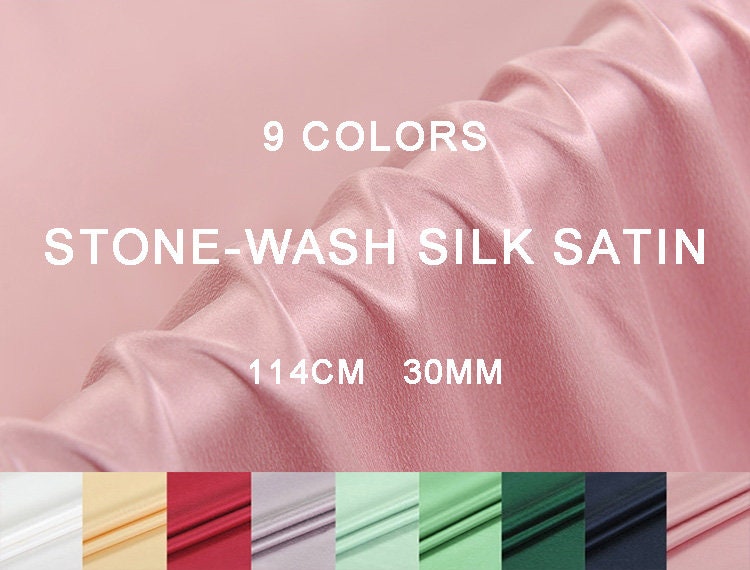 30mm Stone-Wash Pure Silk Satin 9 Colors Fabric By the Yard