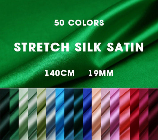 50 Colors Solid - 19 momme Stretch Silk Satin Fabric - 140cm wide by the Yard