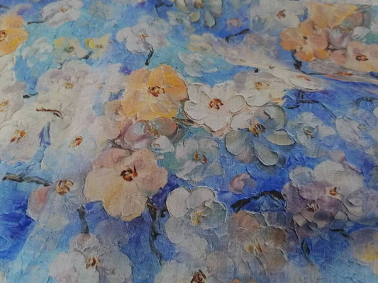 WUBANHUA - Oil Painting Style Blue Ramie Fabric - 140cm by the Yard