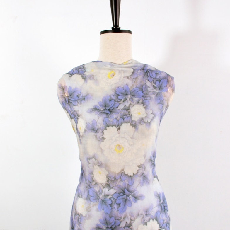 Peony Floral Print Ramie Fabric By the Yard