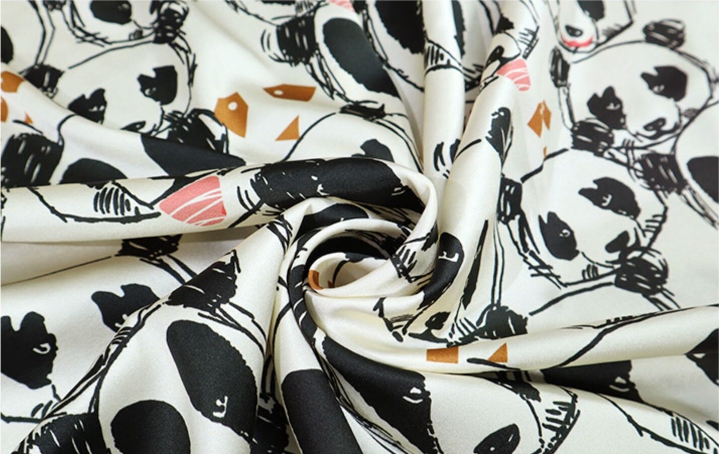 Panda Print Stretch Silk Satin Fabric By the Yard