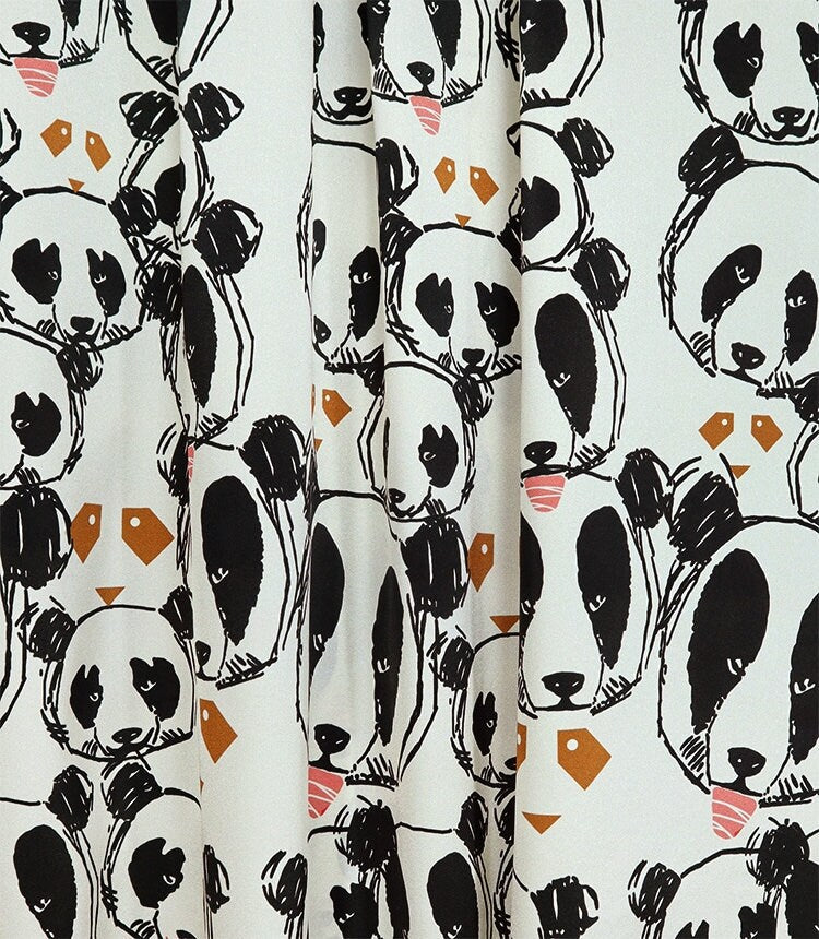 Panda Print Stretch Silk Satin Fabric By the Yard