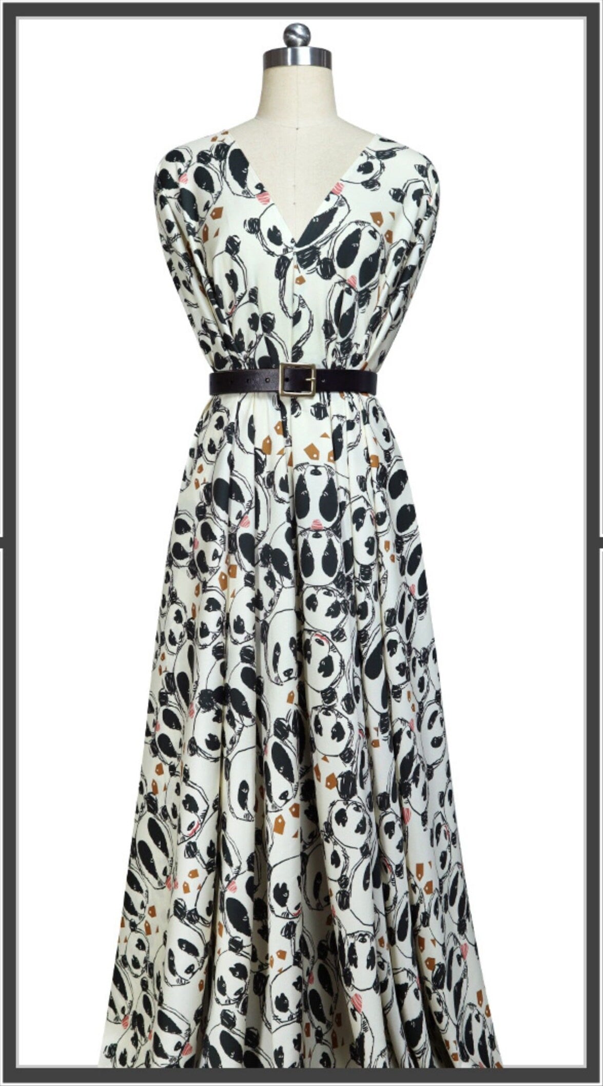 Panda Print Stretch Silk Satin Fabric By the Yard