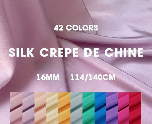 42 Colors Solid 16 Momme Silk Crepe de Chine Fabric - 140cm wide by the Yard