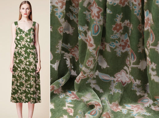 CHUNXI - Beautiful Lovely Floral Burnout Silk Velvet Fabric 114cm wide by the Yard