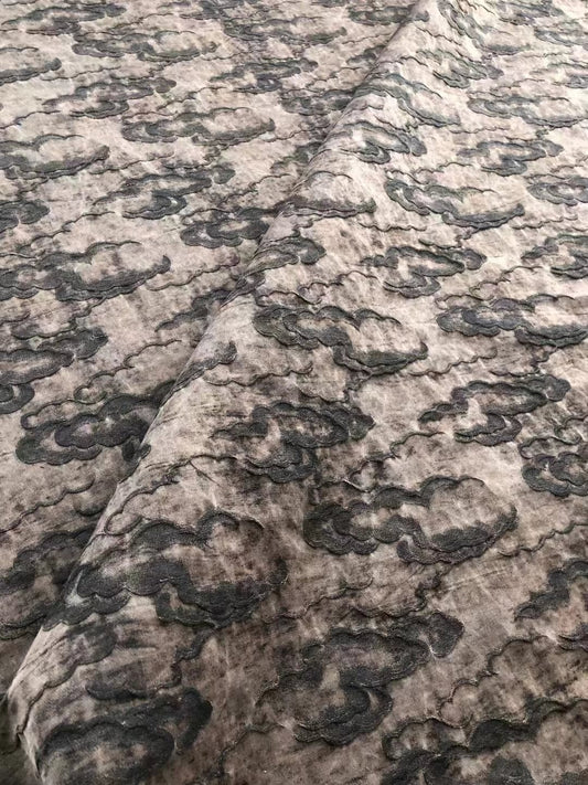 XIANGYUN - 50 Momme Vintage Style Jacquard Plant Dye Mud Silk Fabric - 110cm wide by the Yard