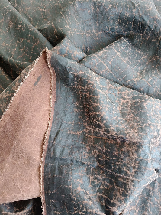 YUANSE - 26 Momme Black Brown Tortoise Crack Handmade Mud Silk Fabric - 110cm wide by the Yard