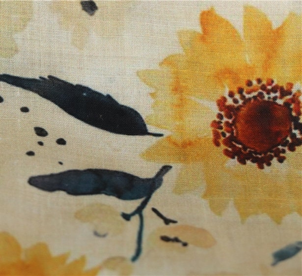 SHUICAIKUI Watercolor Sunflower Print Ramie Fabric By the Yard