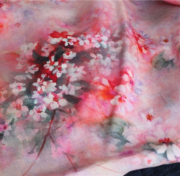 AOMEI - Plum Blossom Print Pink Ramie Fabric-By the Yard