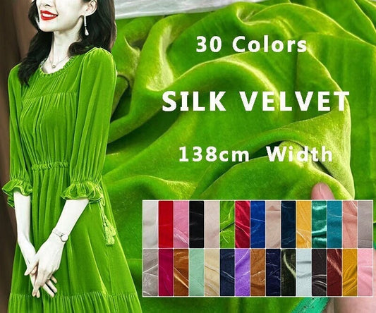 CHUNSE - 40 Momme 30 Solid Colors Silk Velvet Fabric 138cm wide by the Yard