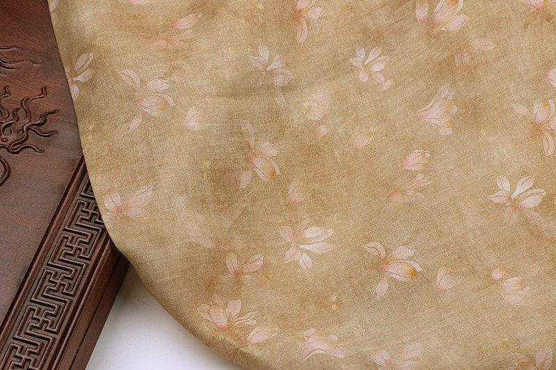 QINGHUANG - Flowers Print Ramie Fabric - 140cm wide by the Yard