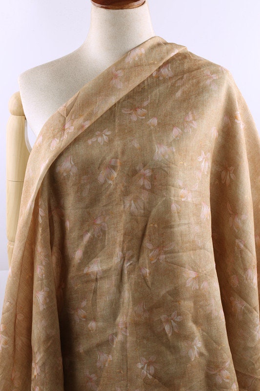 QINGHUANG - Flowers Print Ramie Fabric - 140cm wide by the Yard