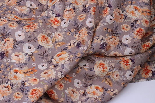 CHOUXIANG - Flowers Print Ramie Fabric - 140cm wide by the Yard