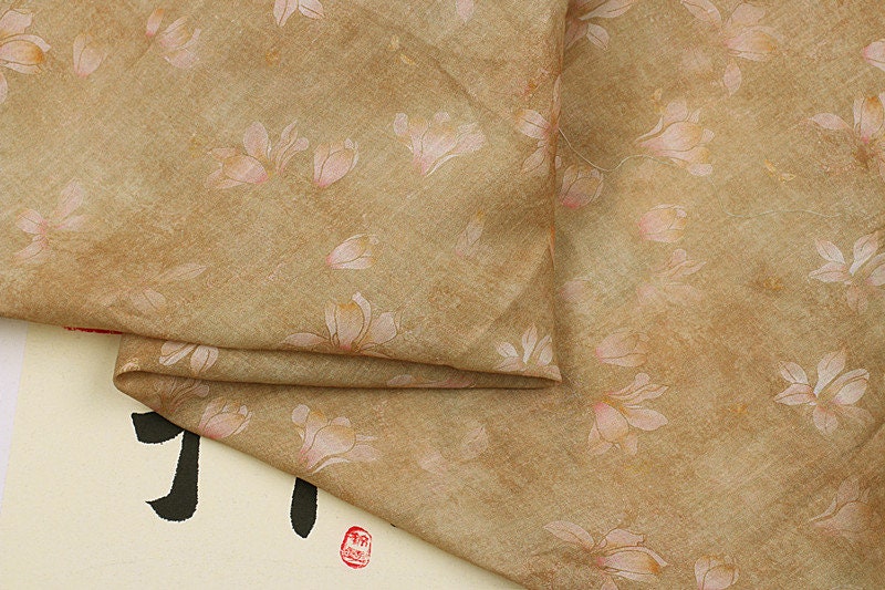 QINGHUANG - Flowers Print Ramie Fabric - 140cm wide by the Yard