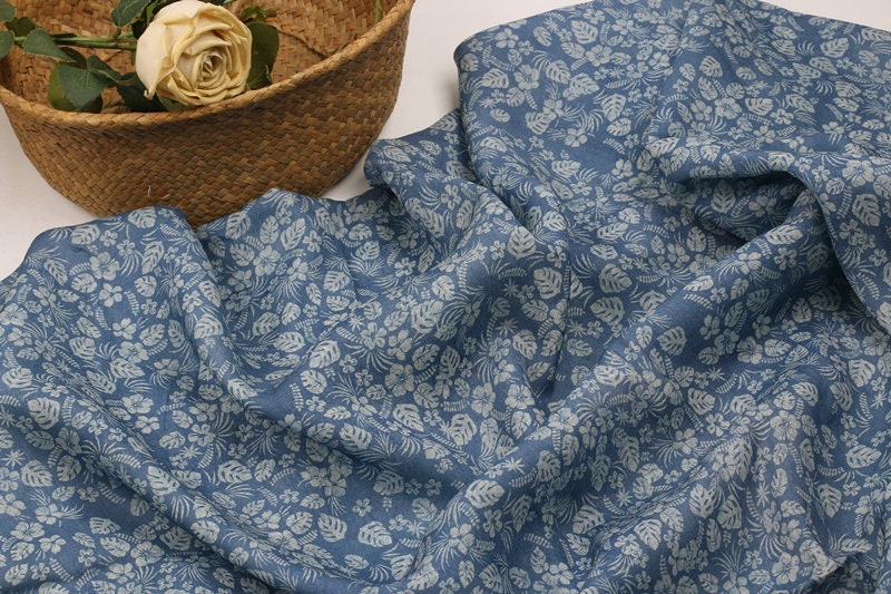 QINGHUACI - Flowers Print Ramie Fabric - 140cm wide by the Yard