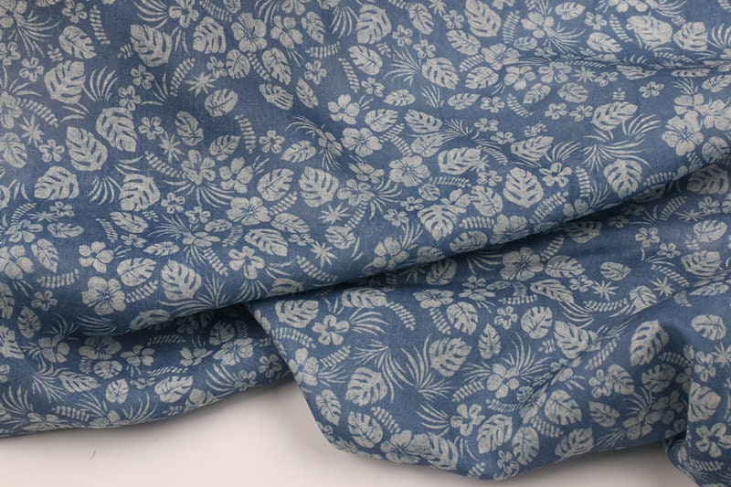 QINGHUACI - Flowers Print Ramie Fabric - 140cm wide by the Yard