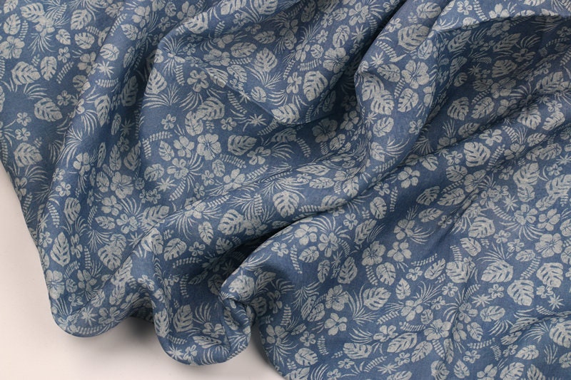QINGHUACI - Flowers Print Ramie Fabric - 140cm wide by the Yard