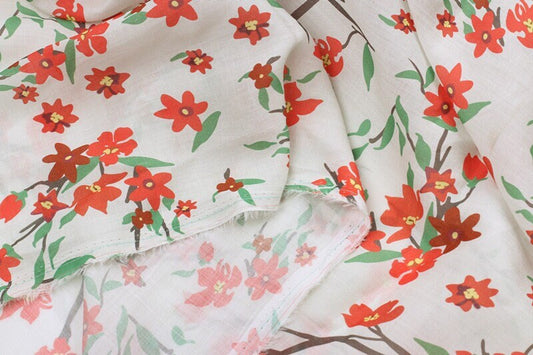 QINGSHUANG - Flowers Print Ramie Fabric - 140cm wide by the Yard
