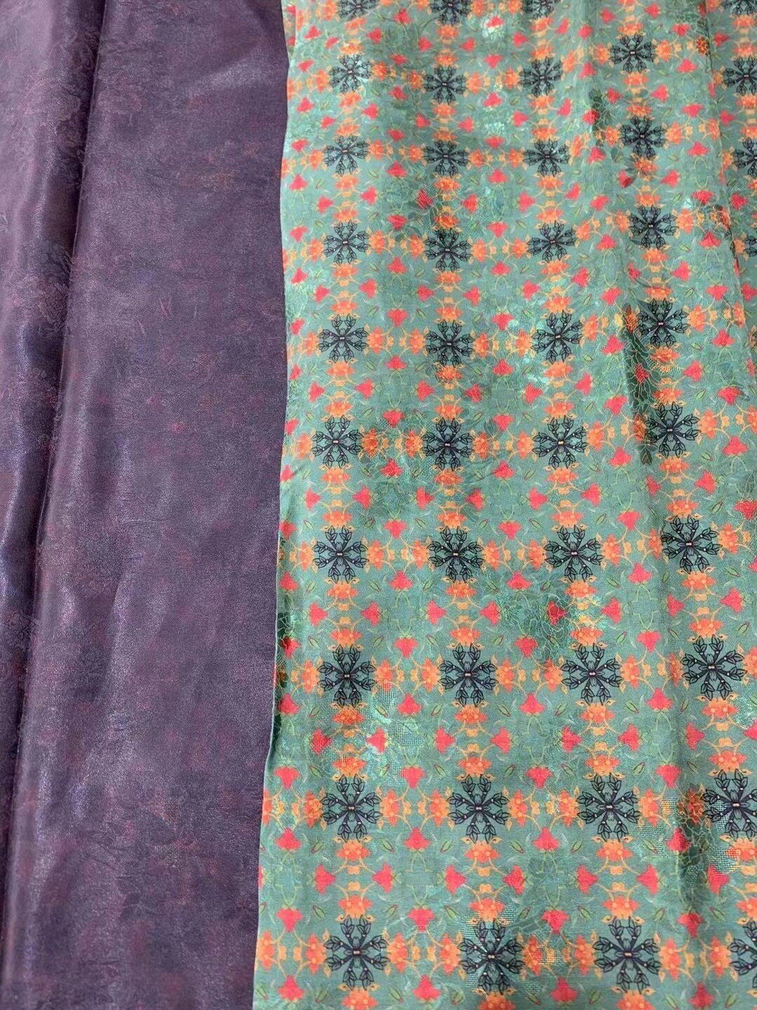 DUOKUAN - 26 Momme Floral Print on Pored Jacquard Handmade Mud Silk Satin Fabric - 110cm wide by the Yard
