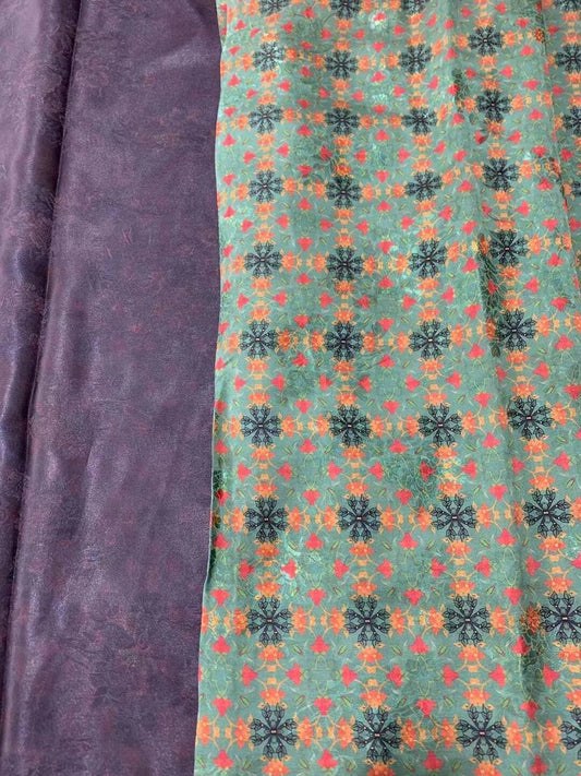 DUOKUAN - 26 Momme Floral Print on Pored Jacquard Handmade Mud Silk Satin Fabric - 110cm wide by the Yard