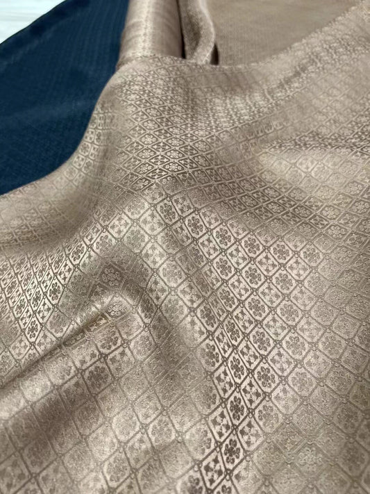 XAOFAGE - 26 Momme Handmade Plant Dye Mud Silk Satin Openwork Jacquard Fabric - 110cm wide by the Yard