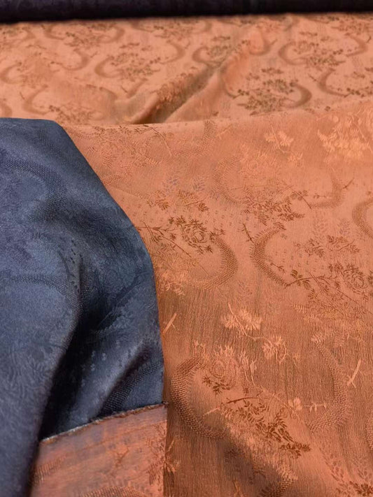 CHENGYUEYA - 26 Momme Handmade Plant Dye Mud Silk Satin Openwork Jacquard Fabric - 140cm wide by the Yard