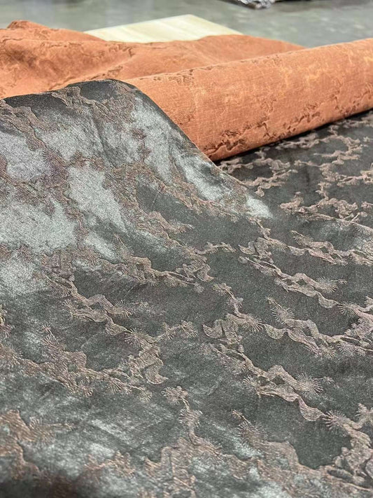 TKSONGS - 40 Momme Vintage Style Jacquard Plant Dye Mud Silk Fabric - 140cm wide by the Yard