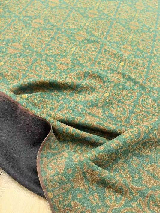 TENGGE - 40 Momme Vintage Style Printed Mud Silk Fabric - 110cm wide by the Yard