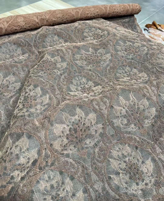 FOSLIANH - 75 Momme Jacquard Mud Silk Gambiered Ganton Tussah Silk Fabric - 110cm wide by the Yard